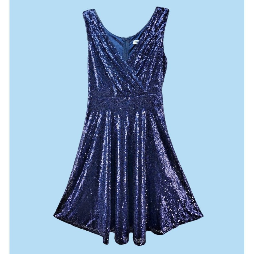 GRACE KARIN Cocktail Dress Womens  Medium Sparkling Sequin Wrap V-Neck Navy Blue